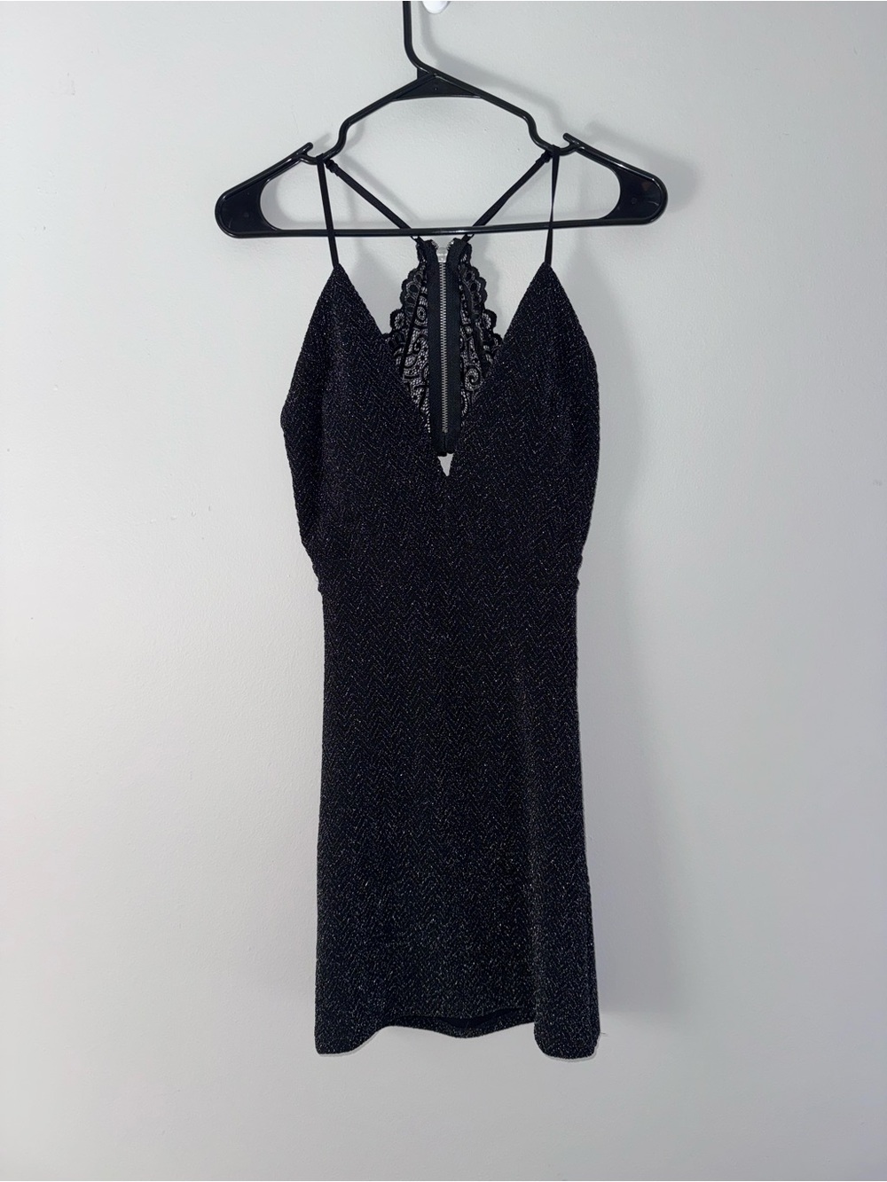 Emerald Sundae Black Sparkle Lace-Back Mini Dress